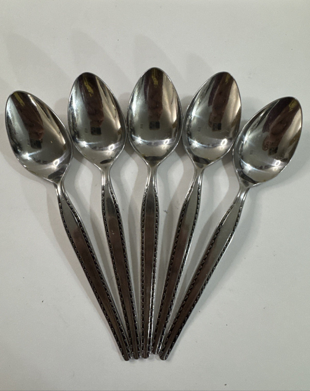 5 Vintage National Stainless Granada Teaspoons Flatware Japan MCM Silverware